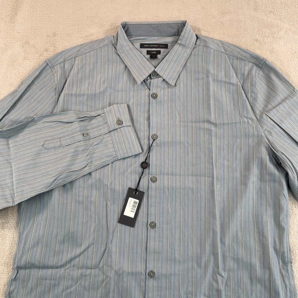 John Varvatos USA LUXE Shirt Men XL Blue Grey Striped Designer LS NWT $188